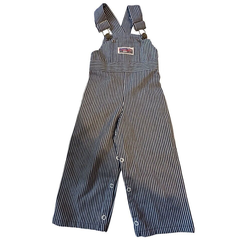 Vintage Stone Apparel Toddler Blue White Striped Overalls Size 18 Months
